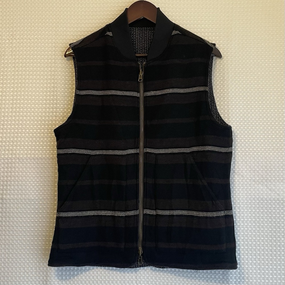 TAYLOR STITCH Reversible Vest Beach Cloth Wool Charcoal Blanket Stripe 38 Medium